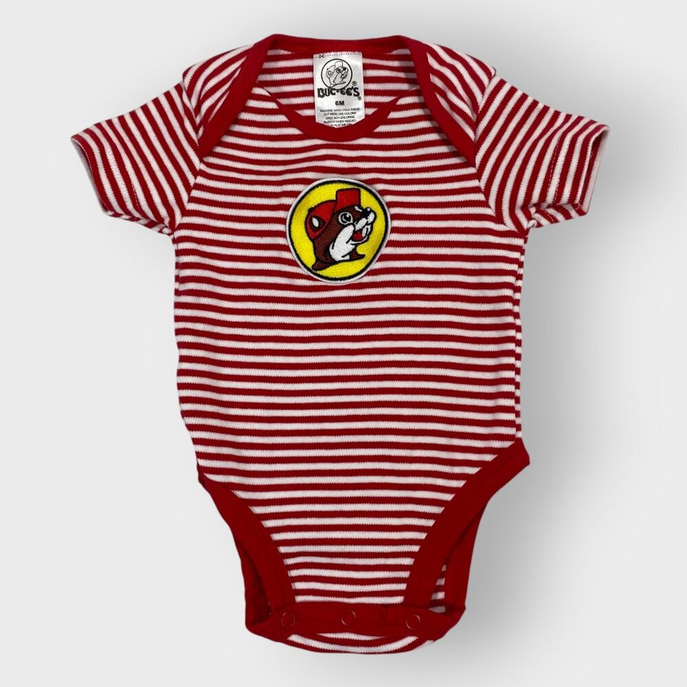 Bucees Baby One Piece Bodysuit | 6M | Red Striped | Gas Station Beaver